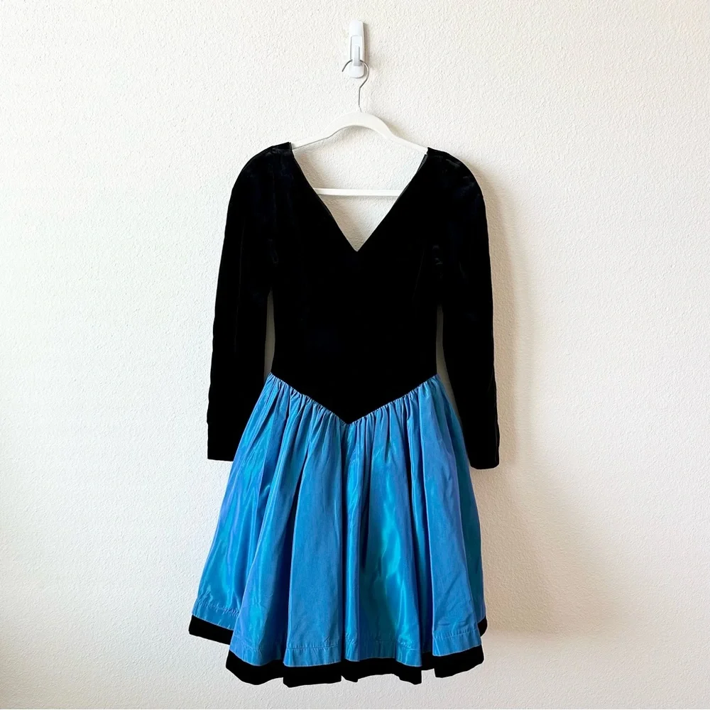 SOLD Vintage Laura Ashley 80s 90s Party Velvet Metallic Dress Black Blue Size 10